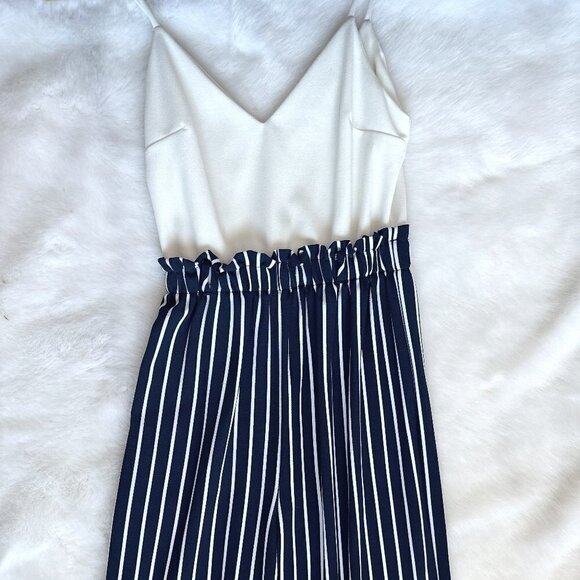 White & Navy Stripped Woman's Jumpsuit Size S - Picture 1 of 4